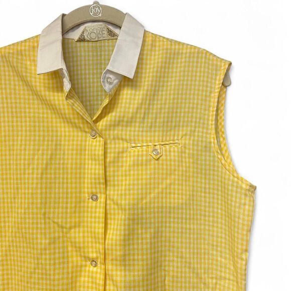 Vintage Koret of California yellow and white plaid sleeveless blouse size M - Picture 4 of 5
